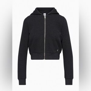 TNA Black‎ Cropped Waffle Zip-Up Hoodie